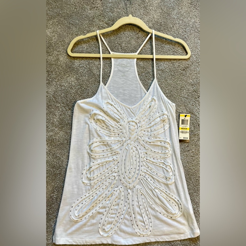 INC Women's White Racer Back Top